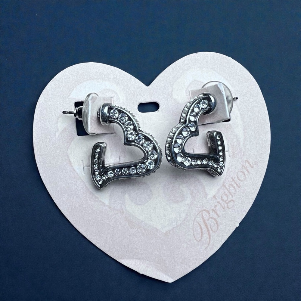 Brighton Urban Lights Silver Heart Crystal Post Earrings J15432 New on Card - Picture 5 of 11